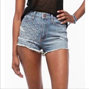 BDG High Rise Cheeky Cutoffs Denim Shorts Distressed With Silver Studs Sz 8 (29)